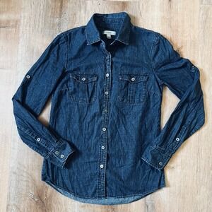 J. Crew Womens Chambray Denim Shirt Size 00 Blue Button Up Long Sleeve